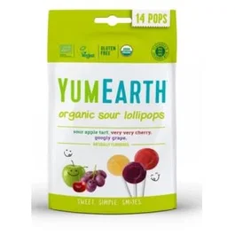 YUM EARTH Piruletas Orgánicas Sabor Frutas Ácidas Veganas Sin Gluten 14 Ud.