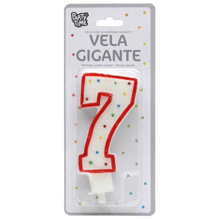 Party Time Vela Aniversario Número 7 Decorada con Círculos para Tarta, Colores Surtidos, 14 cm