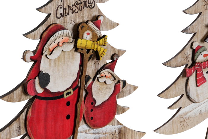 DKD Home Decor Decoracion Colgante Navidad Tradicional Arbol Madera Rojo Natural 2 x 35 x 26 cm (12 Unidades)