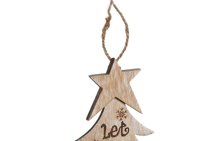 DKD Home Decor Decoracion Colgante Navidad Tradicional Arbol Madera Rojo Natural 2 x 35 x 26 cm (12 Unidades)