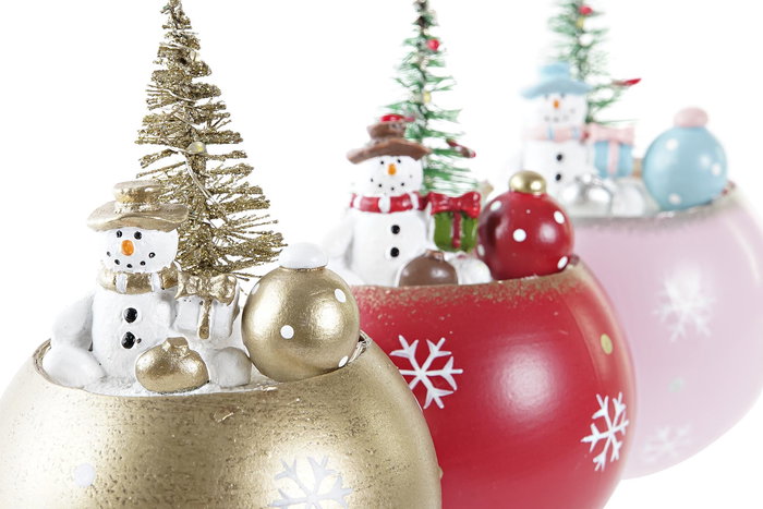 DKD Home Decor Figura Navidad Muñeco de Nieve Rojo Rosa Dorado 8 x 11 x 8 cm (3 Unidades)
