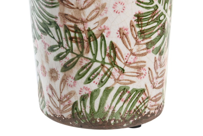 DKD Home Decor Jarrón de Gres Blanco con Hojas DKD Home Decor Jarrón de Gres Blanco con Hojas