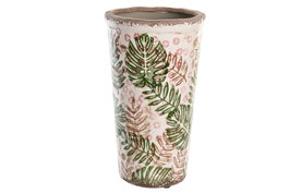 DKD Home Decor Jarrón de Gres Blanco con Hojas