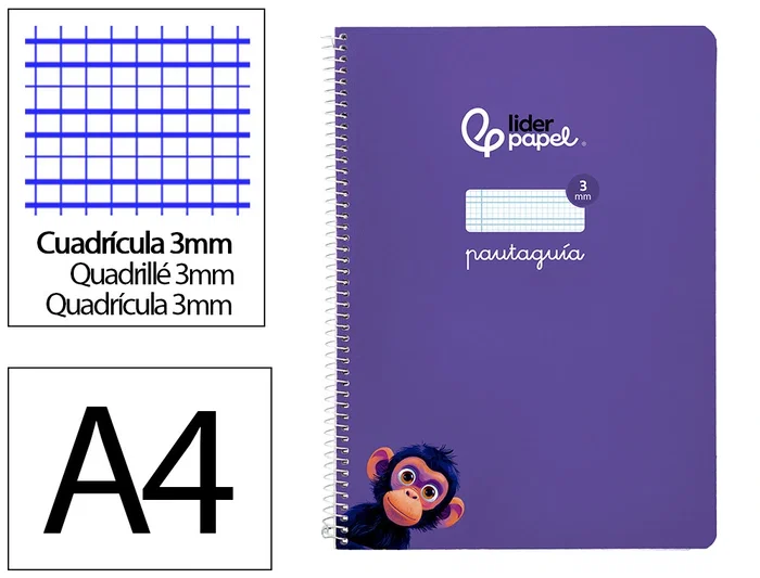 Liderpapel Pautaguía Cuaderno Espiral A4 Tapa Blanda 80 Hojas 75gr Cuadro Pautado 3mm Lila Liderpapel Pautaguía Cuaderno Espiral A4 Tapa Blanda 80 Hojas 75gr Cuadro Pautado 3mm Lila