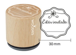 Woodies Sello de madera y caucho Estás invitado 33x30mm