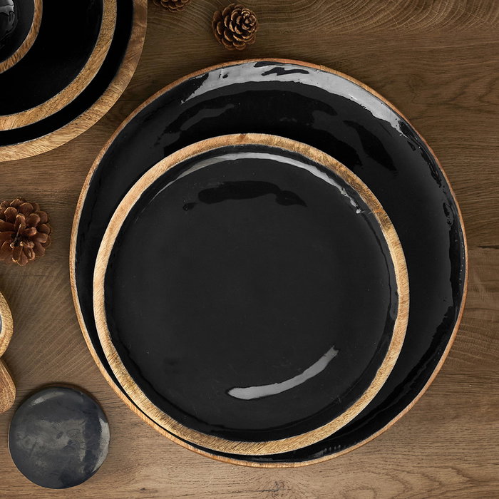 Home Deco Factory Plato Presentación Negro Madera de Mango 35 cm