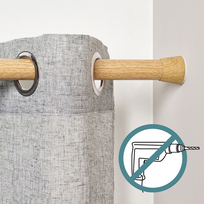 Cintacor Barra de Cortina Extensible a Presión sin Taladro, Color Imitación Madera, Ø2.8-2.5 x 50-80 cm, Carga Máx. 4.8 kg, para Cortinas y Armarios Cintacor Barra de Cortina Extensible a Presión sin Taladro, Color Imitación Madera, Ø2.8-2.5 x 50-80 cm, Carga Máx. 4.8 kg, para Cortinas y Armarios