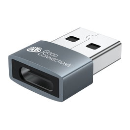 GoodConnections USB-AD203 Adaptador USB-A 2.0 a USB-C Macho Hembra Gris, Aluminio