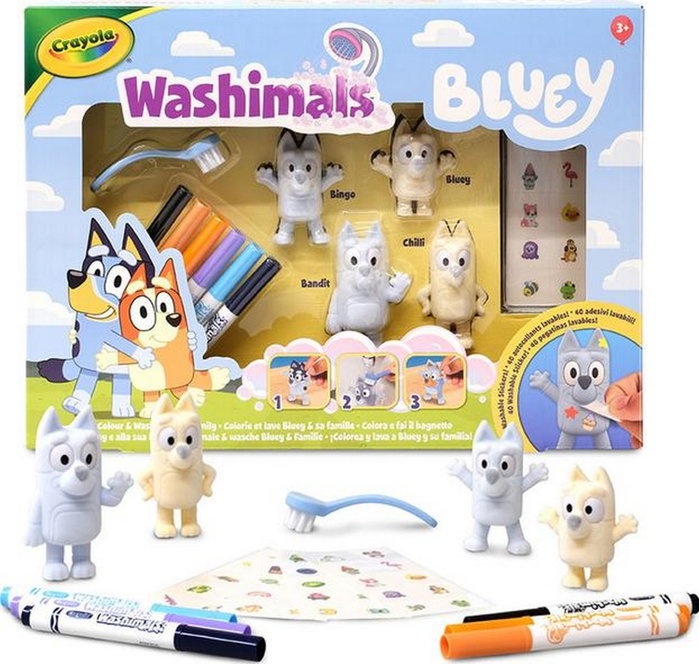 CRAYOLA Washimals Bluey Set de 4 Mascotas con Pegatinas y Rotuladores CRAYOLA Washimals Bluey Set de 4 Mascotas con Pegatinas y Rotuladores