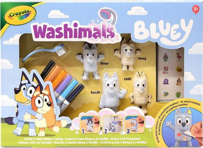 CRAYOLA Washimals Bluey Set de 4 Mascotas con Pegatinas y Rotuladores CRAYOLA Washimals Bluey Set de 4 Mascotas con Pegatinas y Rotuladores