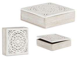 Giftdecor Caja Calada Madera Cuadrada Blanco 22 cm x 22 cm x 7 cm (Set de 8)