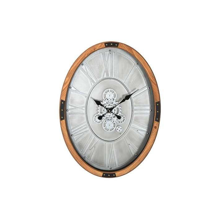 DKD Home Decor Reloj de Pared de Pino y Metal Plateado