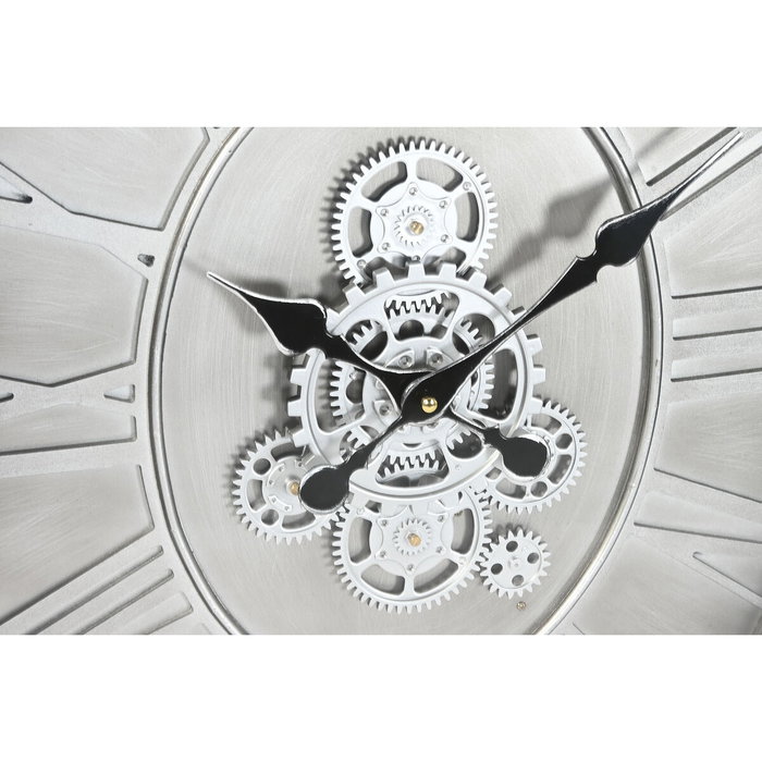 DKD Home Decor Reloj de Pared de Pino y Metal Plateado