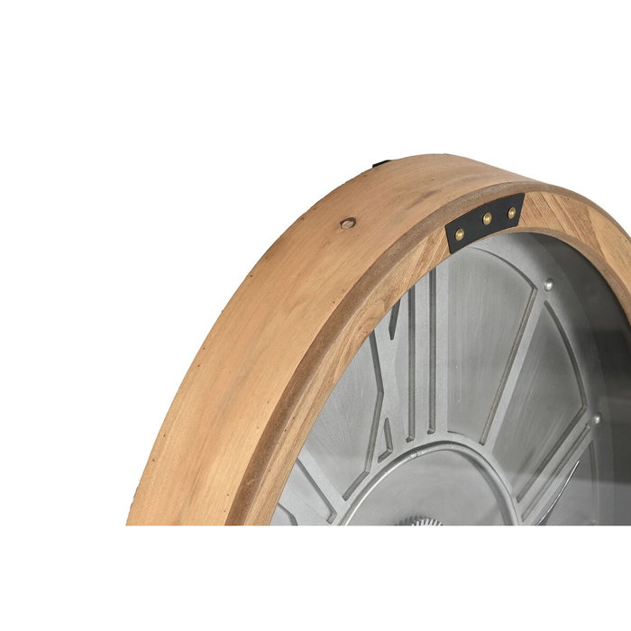 DKD Home Decor Reloj de Pared de Pino y Metal Plateado