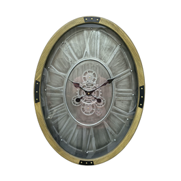 DKD Home Decor Reloj de Pared de Pino y Metal Plateado