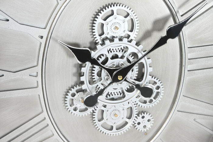 DKD Home Decor Reloj de Pared Loft Plateado Natural 8 x 68 x 50 cm con Movimiento de Pino, Metal y Cristal