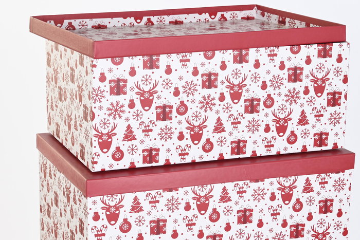 DKD Home Decor Caja Navidad Tradicional Rojo Blanco Carton Set de 5 Piezas 35 x 25 x 50 cm Renos