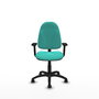 Silla de oficina Algarra con mecanismo Contacto permanente básico tapizada con Similpiel color Turquesa. Equipada con Base poliamida negra, Brazos 2D y Ruedas de parqué