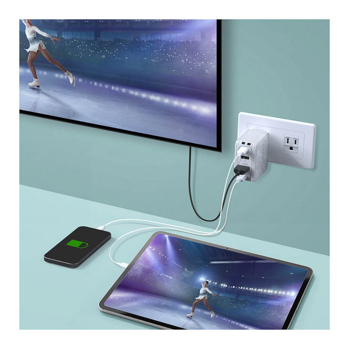 AVERMEDIA GC313Pro Cargador GaN 100W con USB Tipo C Carga Rápida Power Delivery 3.0 Blanco Cable 2m