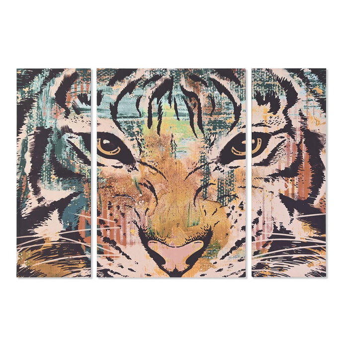 DKD Home Decor Set de 3 Cuadros de Lienzo Tigre Naranja