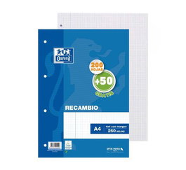 Oxford Recambio A4 Sueltas 200H + 50H 90 gr 4x4 mm C-Margen 4 Taladros