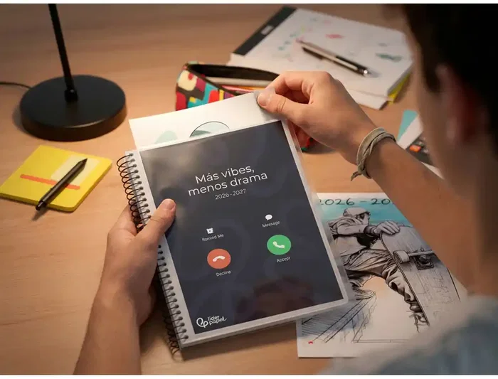 Liderpapel Agenda Escolar Personalizable 26-27 Día Página A5 Espiral Bilingüe con Portada Intercambiable Papel FSC 70g - Simply