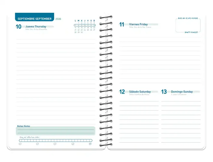 Liderpapel Agenda Escolar Personalizable 26-27 Día Página A5 Espiral Bilingüe con Portada Intercambiable Papel FSC 70g - Simply