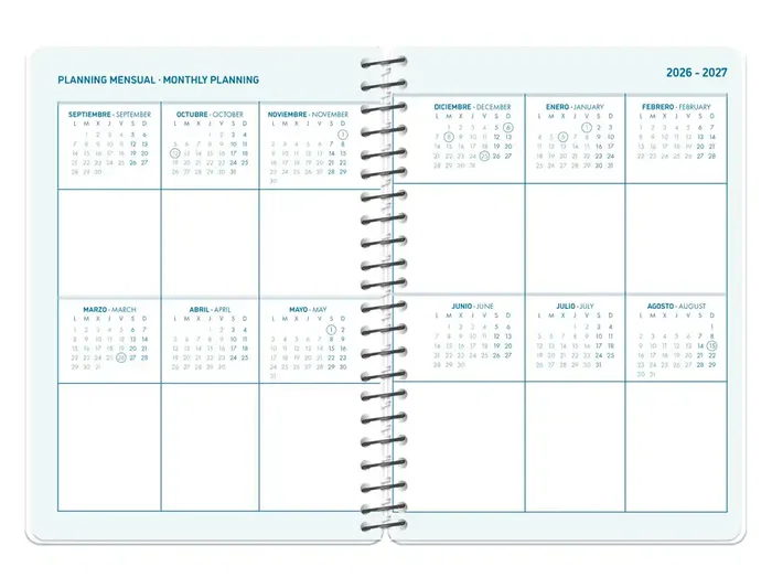 Liderpapel Agenda Escolar Personalizable 26-27 Día Página A5 Espiral Bilingüe con Portada Intercambiable Papel FSC 70g - Simply