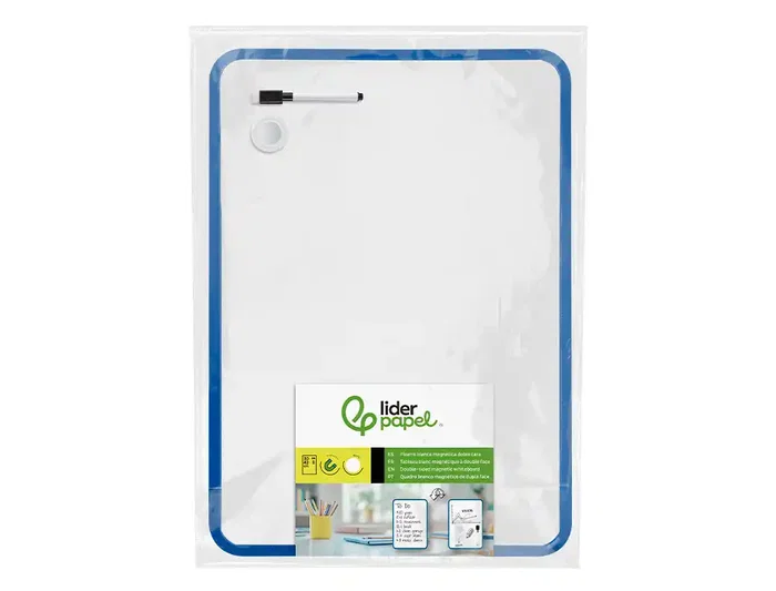 Liderpapel Pizarra Blanca Magnética Doble Cara Lisa 30x42 cm con Rotulador, Imán y Borrador
