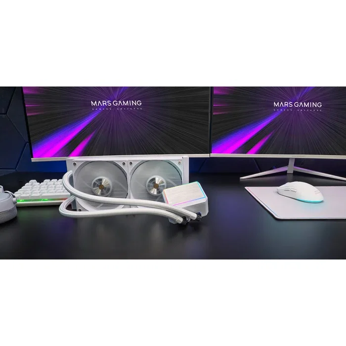 Mars Gaming ML-PROII240W Kit Refrigeración Líquida AIO 240mm Blanco - 2 Ventiladores 120mm PWM, Bomba 4ª Gen, RGB, TDP 450W, Compatible Intel/AMD