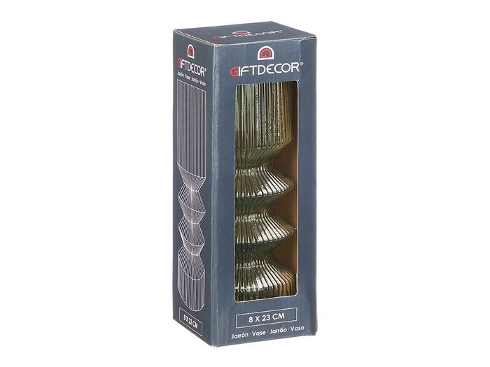 Giftdecor Jarrón Raya 2 Cuerpos Verde 8x23x8 cm (Set de 8)