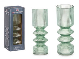Giftdecor Jarrón Raya 2 Cuerpos Verde 8x23x8 cm (Set de 8)