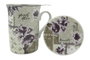DKD Home Decor Mug Infusiones Tradicional Porcelana Inox Beige Lila 280ml (12 Unidades)