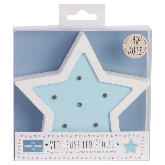 Home Deco Kids Lámpara Estrella Madera Decoración Habitación Infantil LED Rosa o Azul