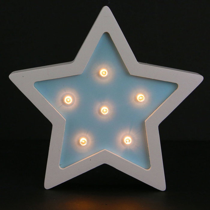 Home Deco Kids Lámpara Estrella Madera Decoración Habitación Infantil LED Rosa o Azul