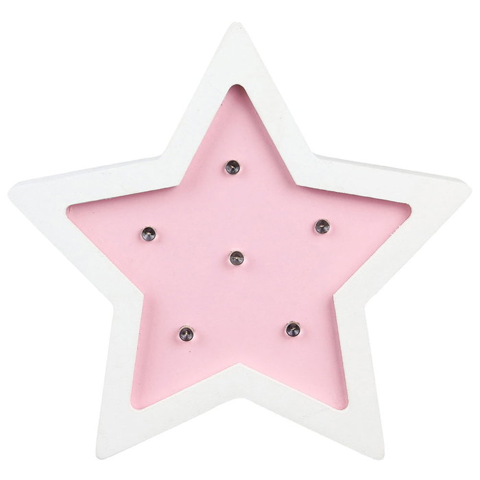 Home Deco Kids Lámpara Estrella Madera Decoración Habitación Infantil LED Rosa o Azul