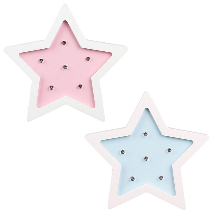 Home Deco Kids Lámpara Estrella Madera Decoración Habitación Infantil LED Rosa o Azul