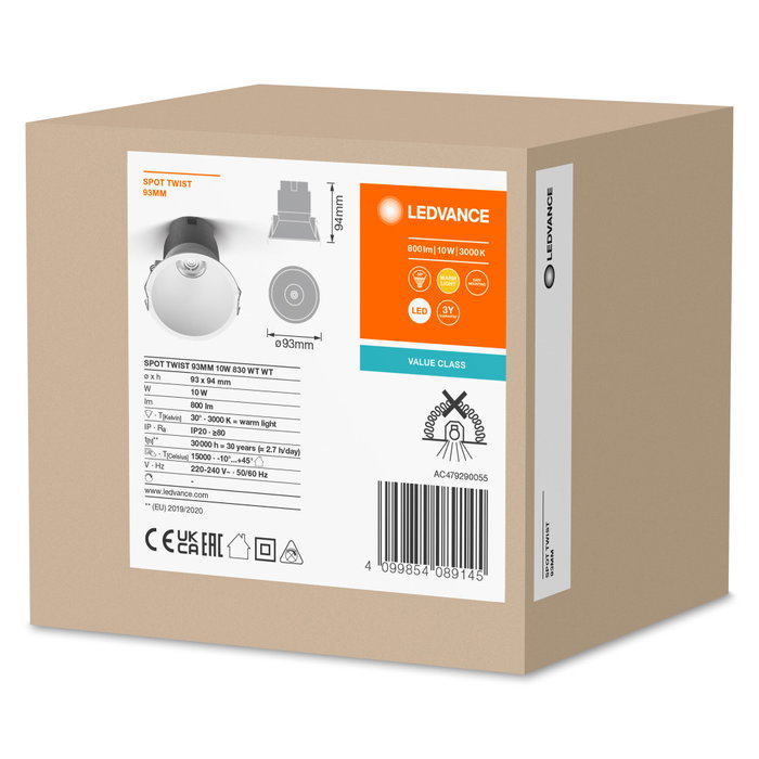 Ledvance Foco LED empotrable 10W 800Lm 3000K 30º IP20 Blanco Ledvance Foco LED empotrable 10W 800Lm 3000K 30º IP20 Blanco