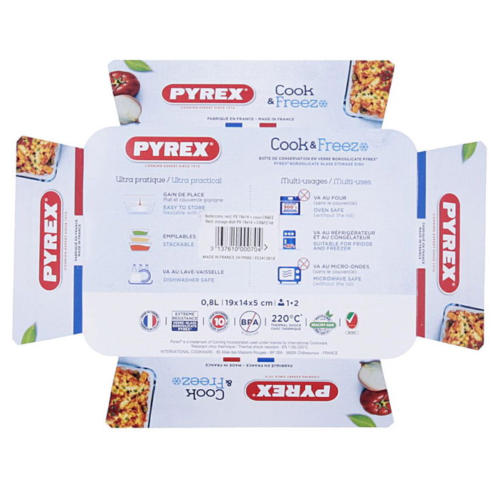 Recipiente Rectangular Boro Cook & Freeze Pyrex® 19x14x5 cm - 0,8 L