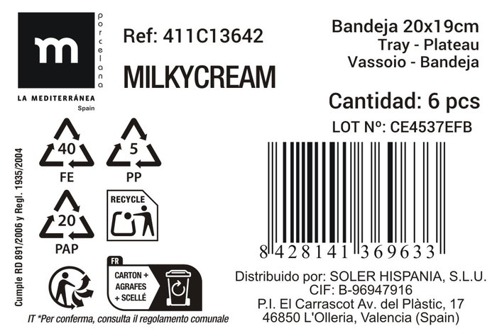La Mediterranea Bandeja Aperitivo Milkycream 19x20cm MD