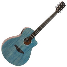 VINTAGE Pacific Coast A/E Guitarra Acústica Eléctrica - Tapa Maciza Abeto, Aros/Fondo Caoba, Denim Blue