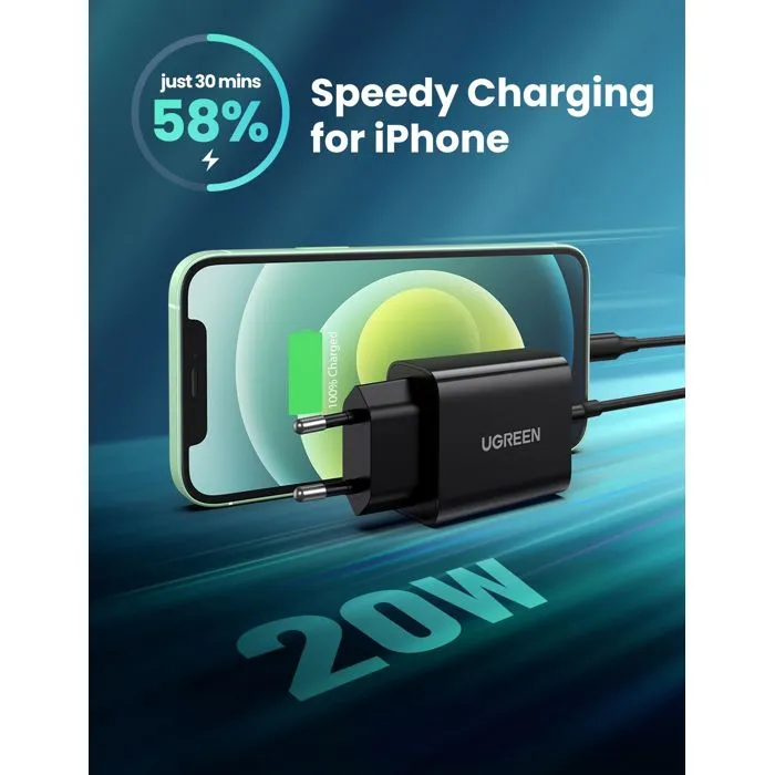 Ugreen Cargador de Pared 20W USB-C PD Negro
