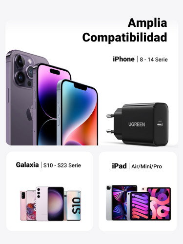 UGREEN Cargador Rápido 10191 USB-C Power Delivery 3.0 Universal 20W Negro para Móviles y Tablets