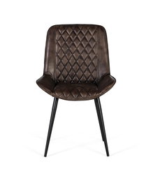 Giner y Colomer Silla Tapizada en Piel Gris Ceniza con Detalle de Costuras en Rombo y Pata en Hierro Negro