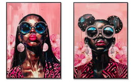 DKD Home Decor Cuadro Lienzo Chica Gafas Rosa 50x70 cm (Pack de 2)