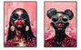 DKD Home Decor Cuadro Lienzo Chica Gafas Rosa 50x70 cm (Pack de 2)