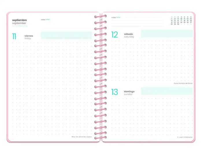 Liderpapel Agenda Escolar 2026-2027 Military Teens Bilingüe Día Página A6+ Rosa con Espiral y Pegatinas, Tapa Cartón Forrado, Papel FSC 80g, Gomilla