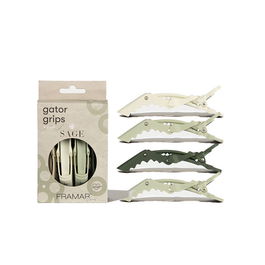 Framar Gator Grips Neutrals Sage 4 Piezas Pinzas de Goma para Cabello con Boca Ancha y Soporte 360 Grados Colores Nude
