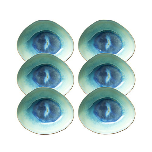 Summa Plato Gres Ocean Green Turquesa, Diámetro 19 cm (Set de 6)