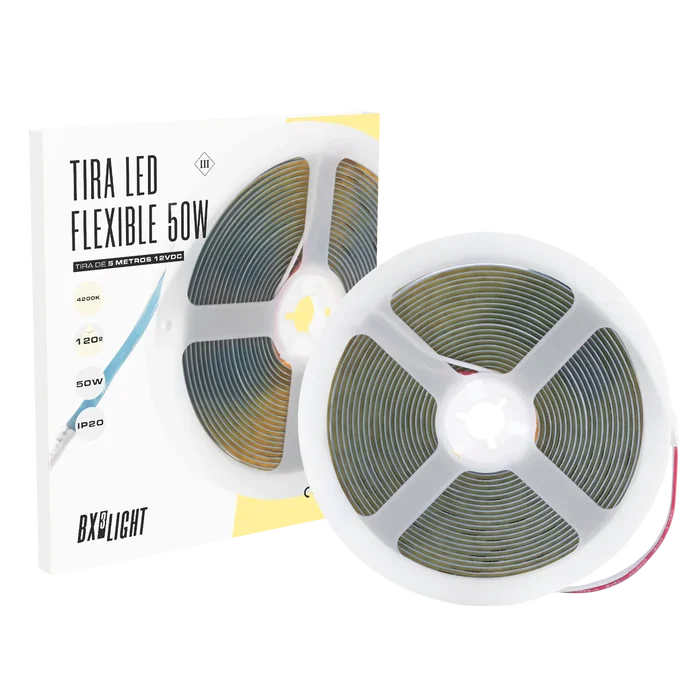 BX3 LIGHT Tira LED Flexible 50W IP20 3000K 12VDC 5m BX3-COB-320-12DC-WW - Blanca Cálida, Corte Cada 3 LEDs, Ideal para Interiores